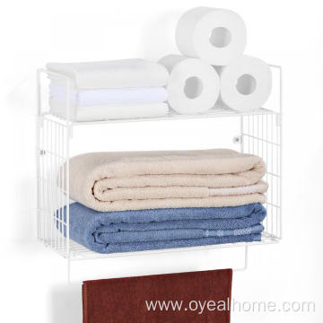 Wall Mounted Towel Rack With Shelf 2 Tier